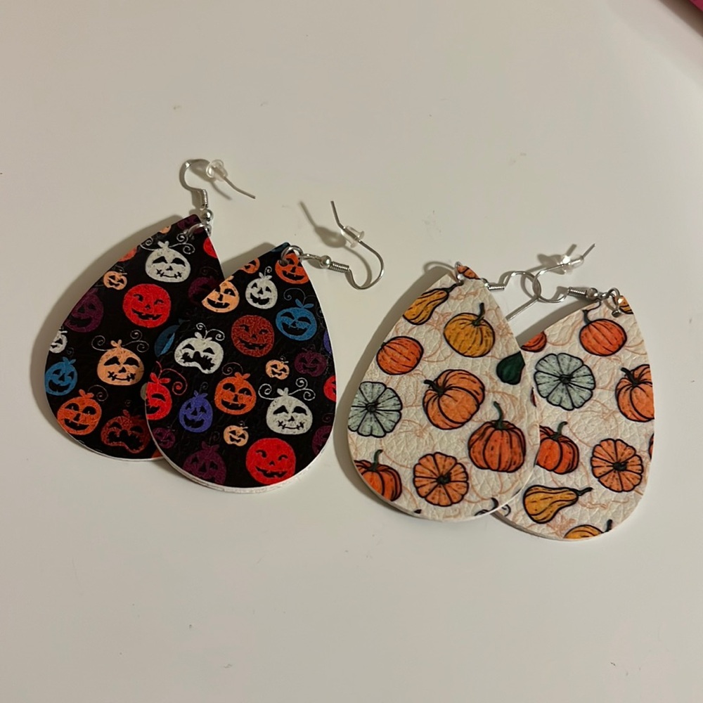 Fall/Halloween Leather Drop Pumpkin Earrings